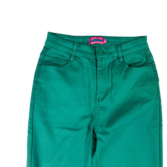 Edikted Pants Womens MED Green High Rise Flare Bell Bottom Stretch Zip Fly - Picture 2 of 11